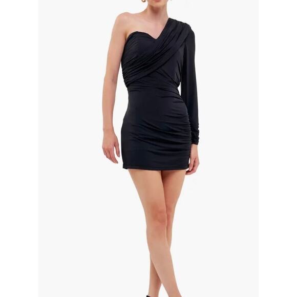 Anthropologie Endless Rose Women's One Shoulder Shirred Mini Dress, Size… - Picture 1 of 11